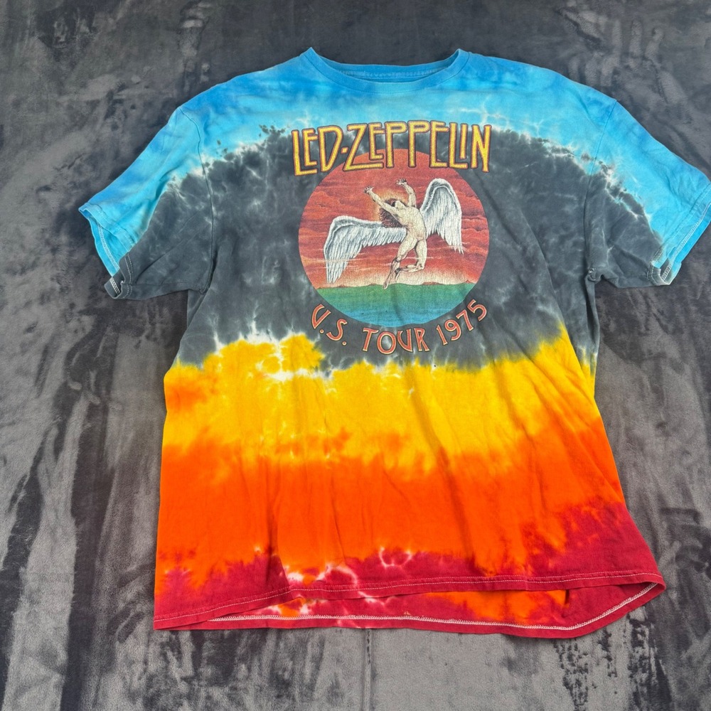 Led Zeppelin T-Shirt Mens XL Multi-Color Tie Dye U.S. Tour 1975 Swan Song Icarus